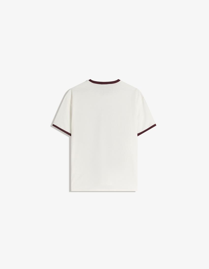 Camiseta manga corta rib print-Blanco roto