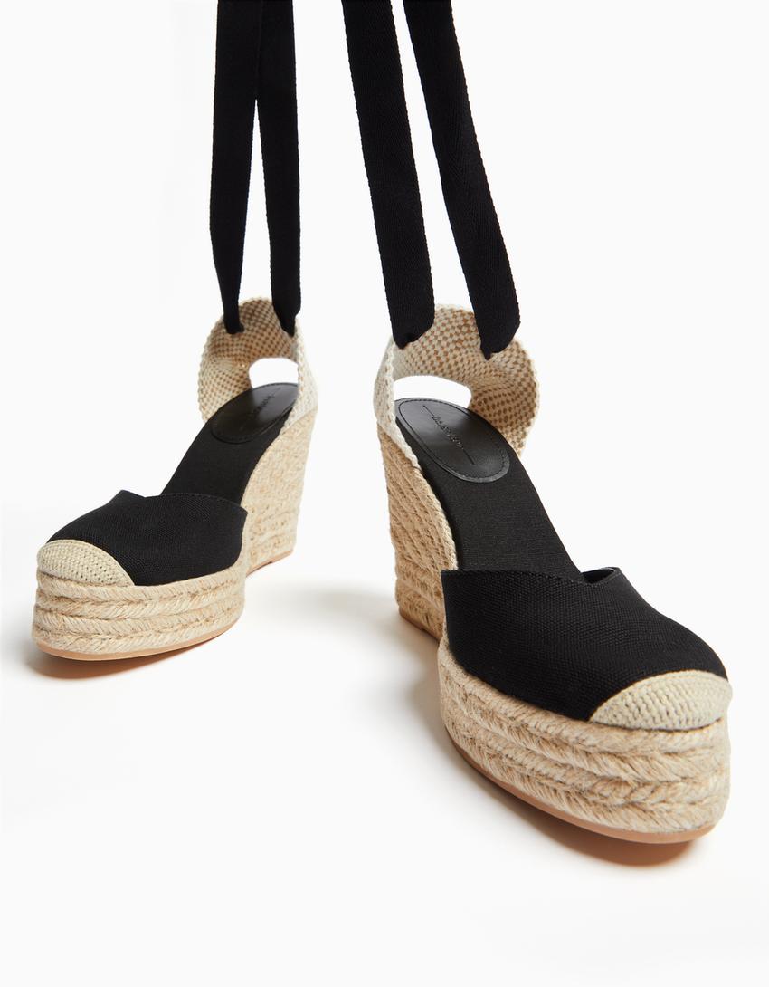 Tied jute wedges-BLACK
