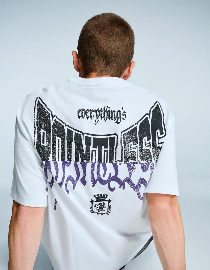 Camiseta manga curta print-Branco roto