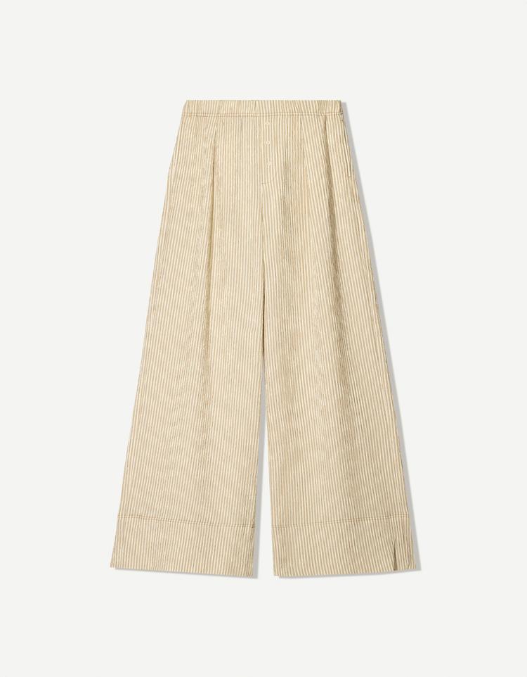 Wide-leg seersucker trousers