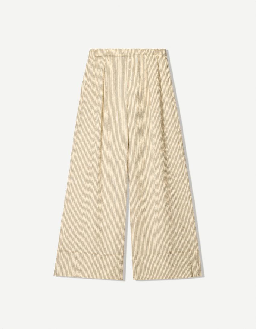Wide-Leg-Hose aus Seersucker-Sandfarbe-3