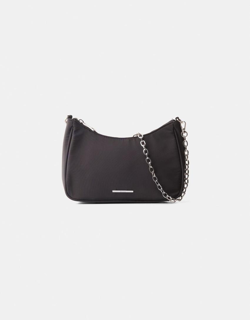 Sac bandoulière multiposition satinée chaîne-Noir-4