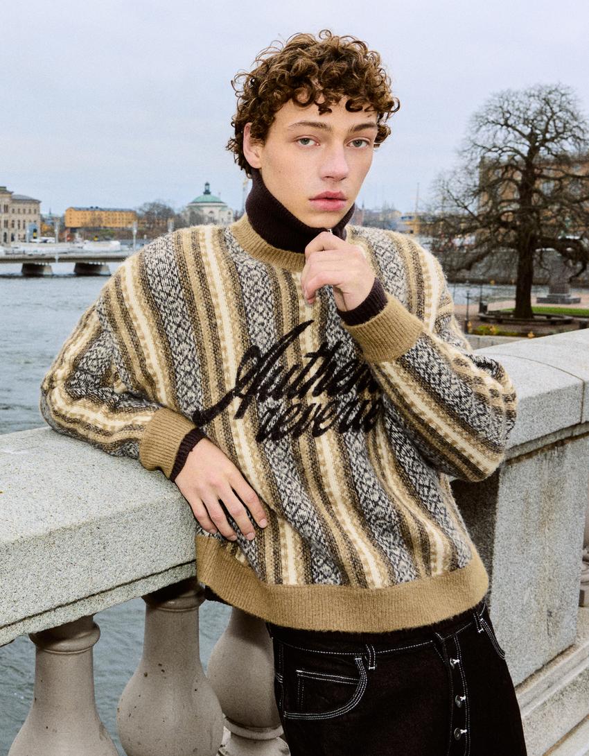 Pullover mit Print-Braun