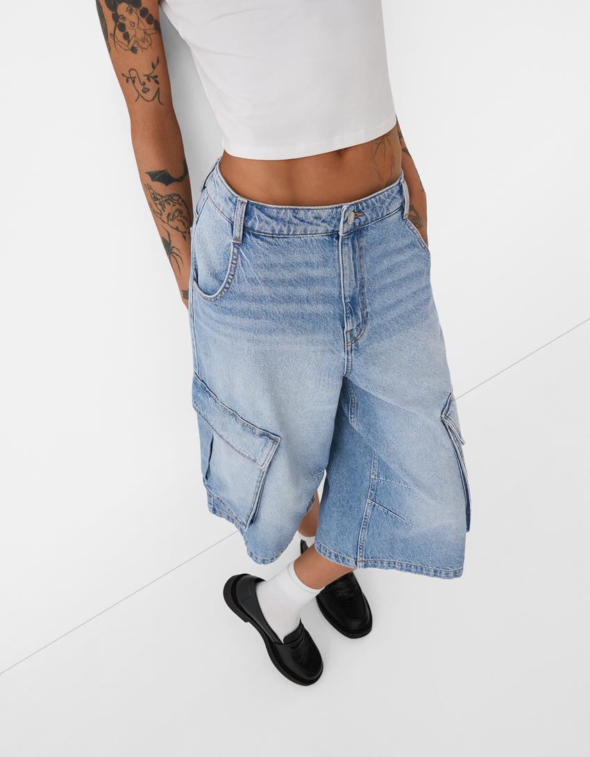 Baggy kargo bermuda jort-Açık mavi-3