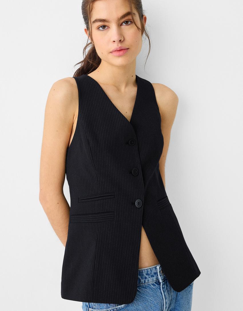 Long buttoned waistcoat-Black-2
