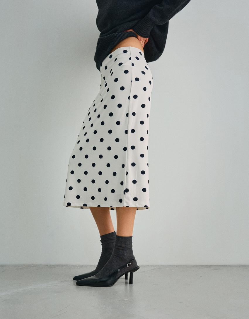 Falda midi print-Blanco / Negro