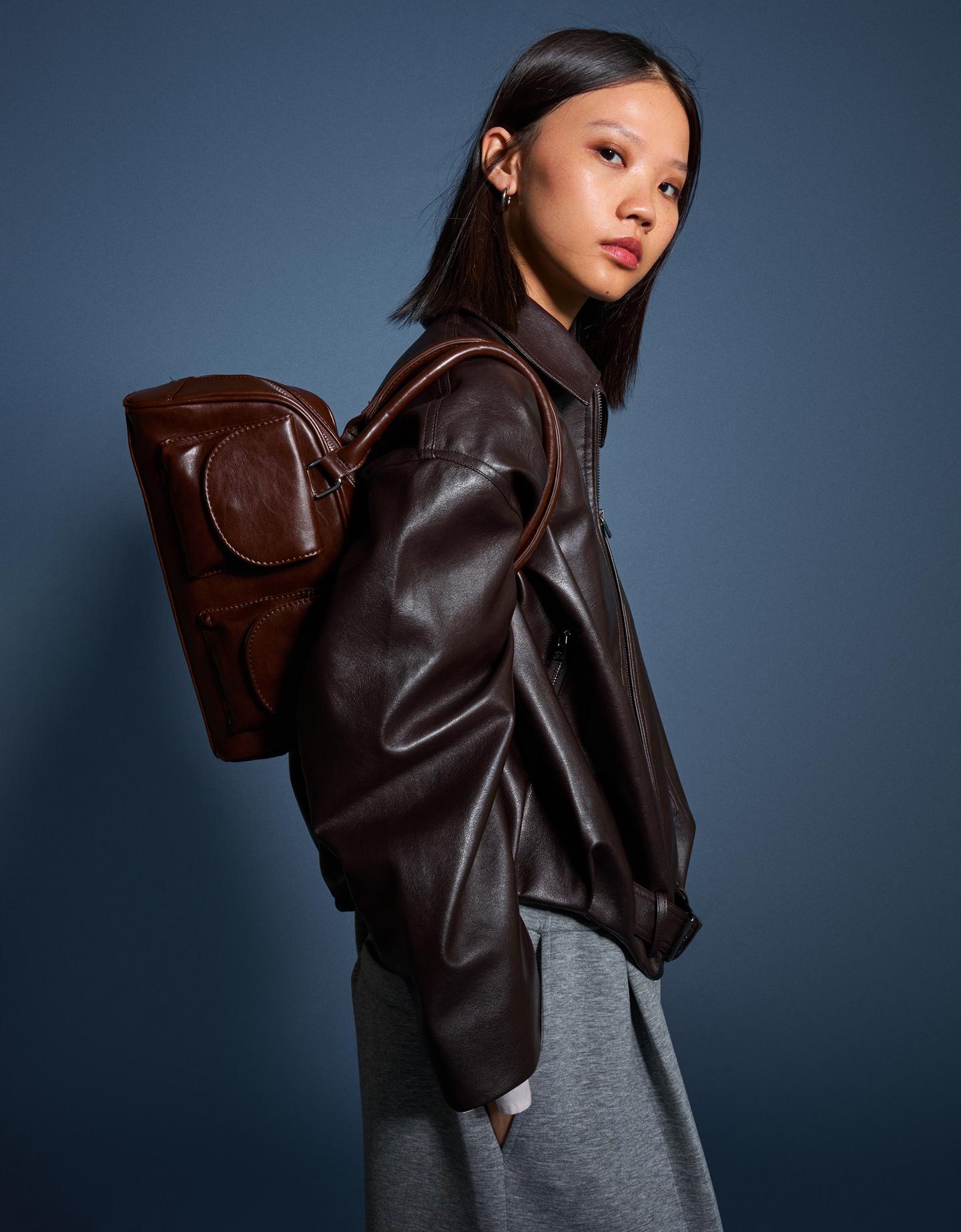 Bershka Bolso Bowling Mujer Marrón