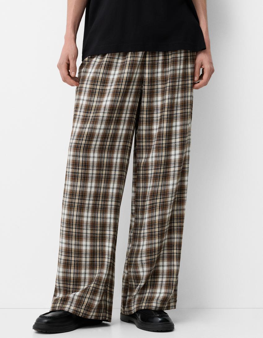 Calças direitas aos quadrados-Marrom-2