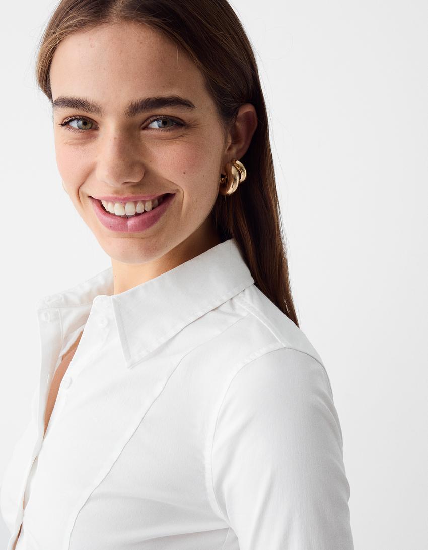 Fitted shirt with flared long sleeves-White