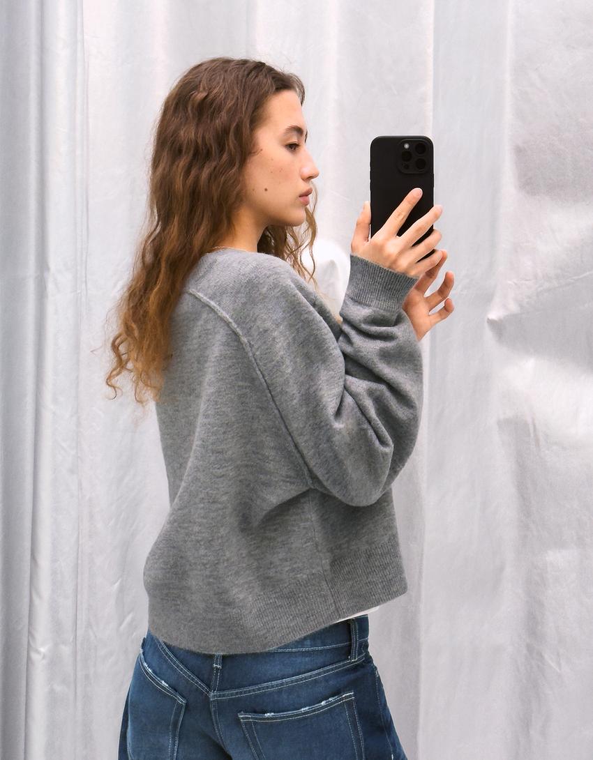 Adīts džemperis ar šuvēm-Pelēks