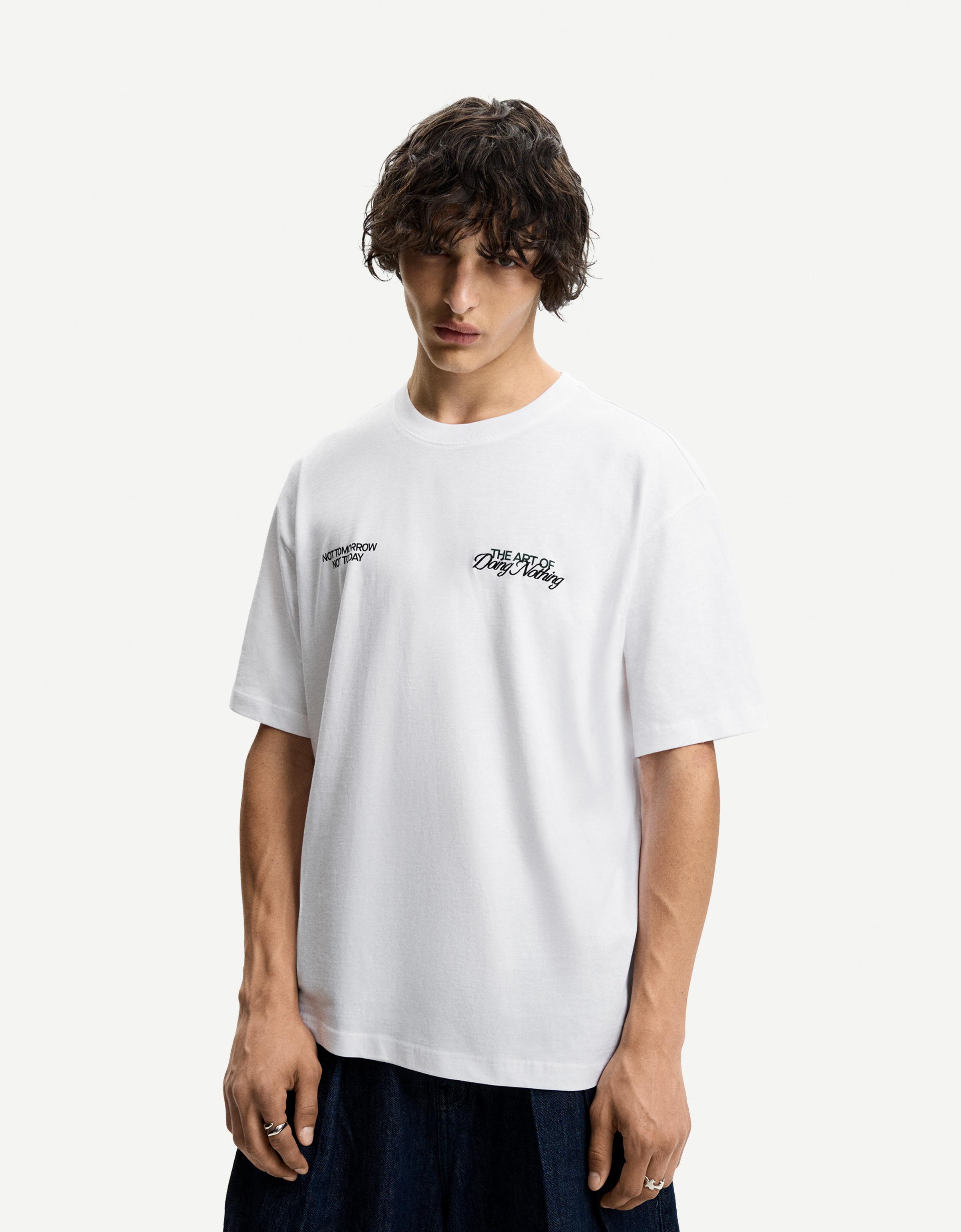 Bershka T-Shirt Mit Kurzen Ärmeln Und Print Herren S Weiss