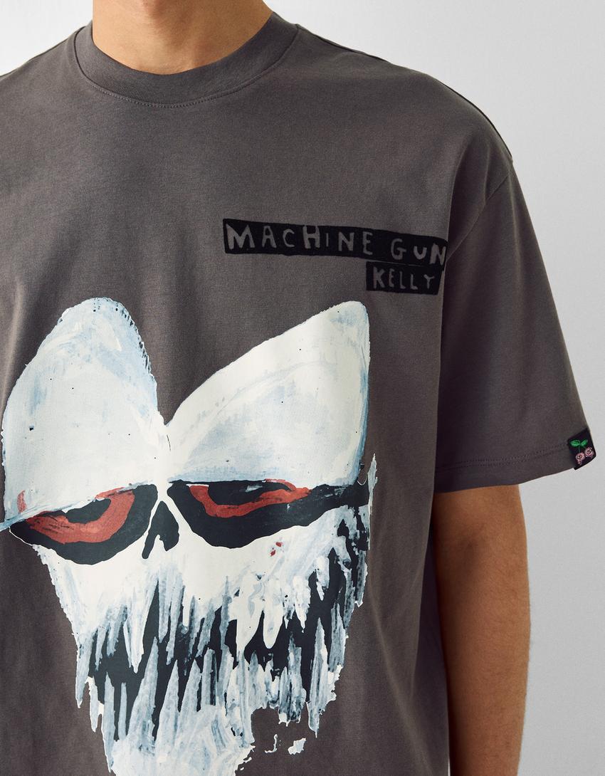 T-shirt Machine Gun Kelly manga curta boxy fit padrão-Cinza-5