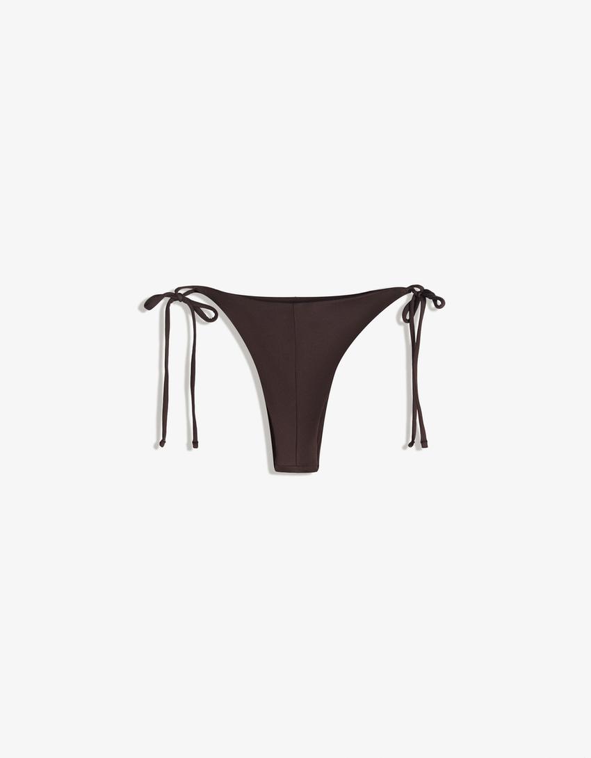 Bas de bikini tanga à nœuds-Marron