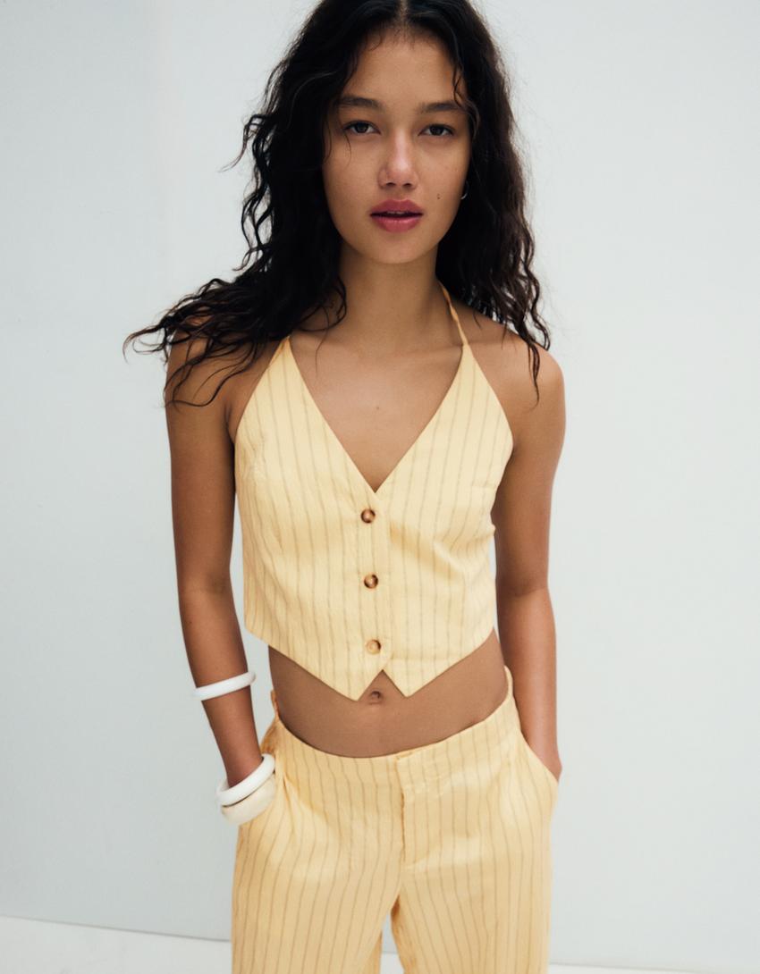 Striped halter vest-Yellow