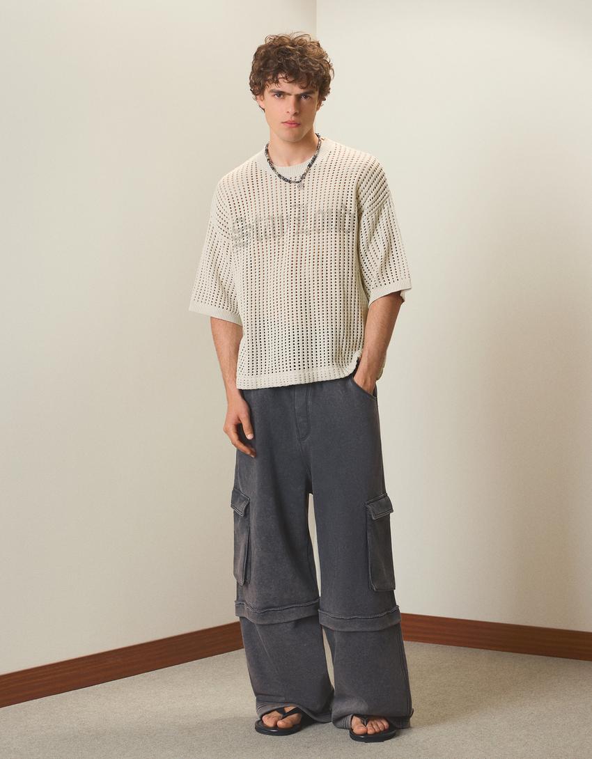 Mesh print T-shirt-Brown