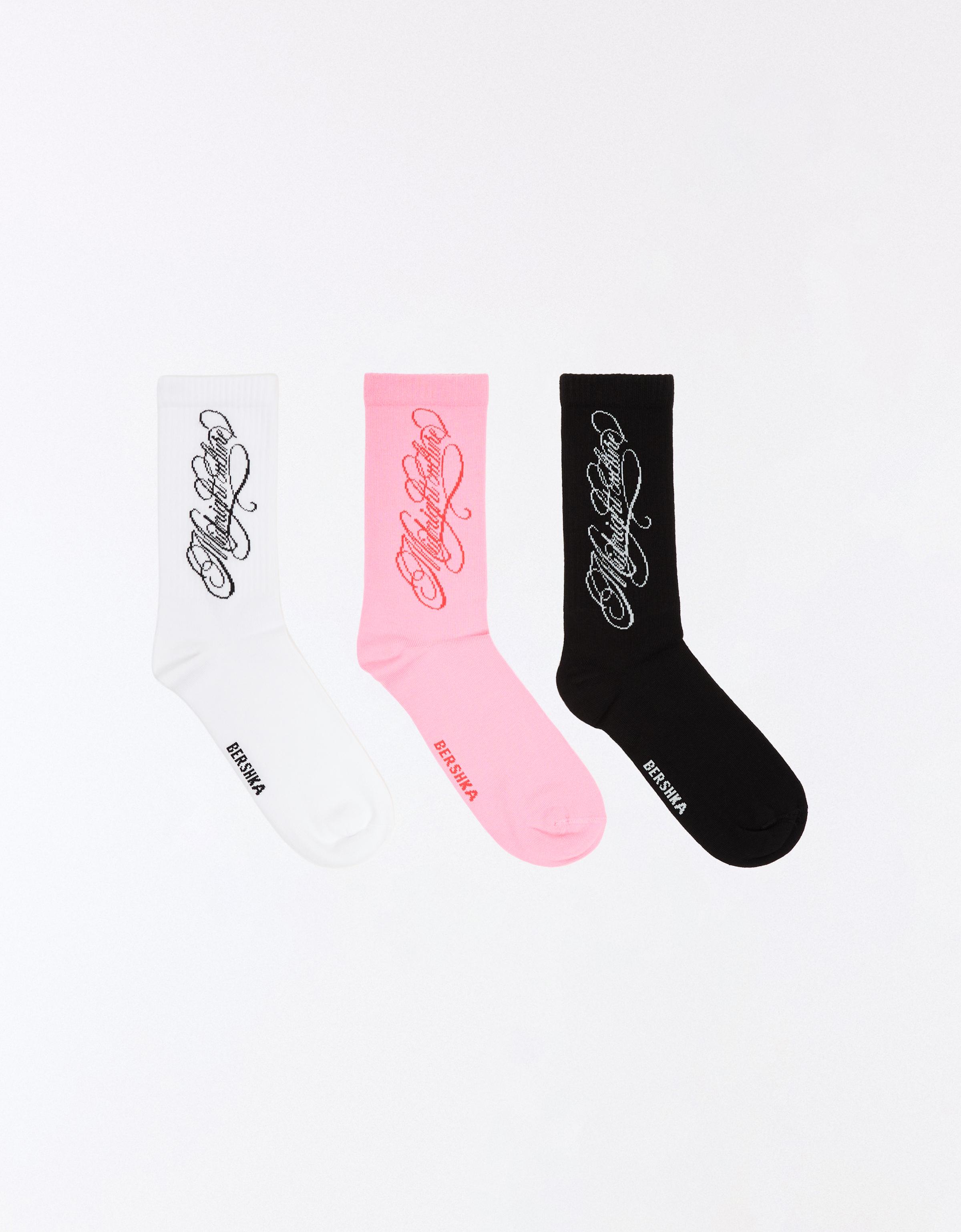 Bershka Pack 3 Calcetines Combinados Hombre L Rosa