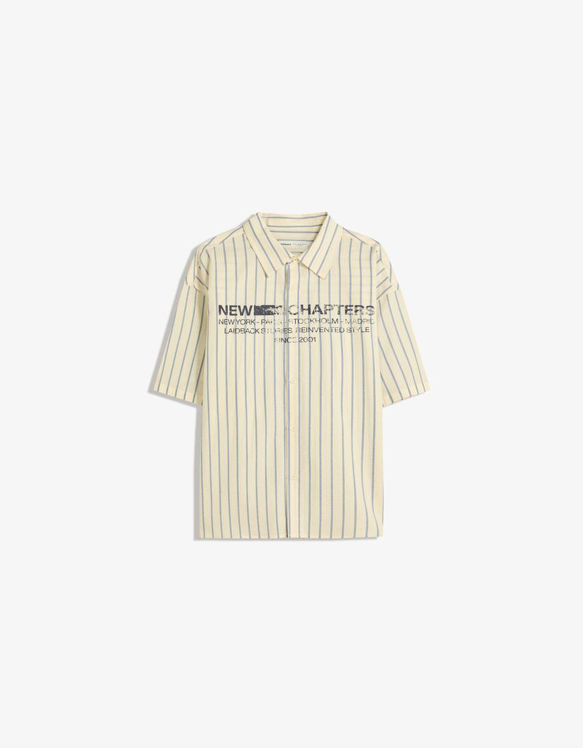 Printed short sleeve oversize shirt-Off white-5