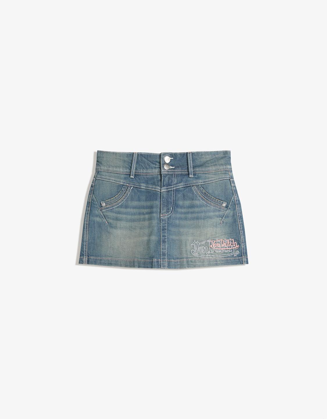Embroidered Von Dutch denim skort