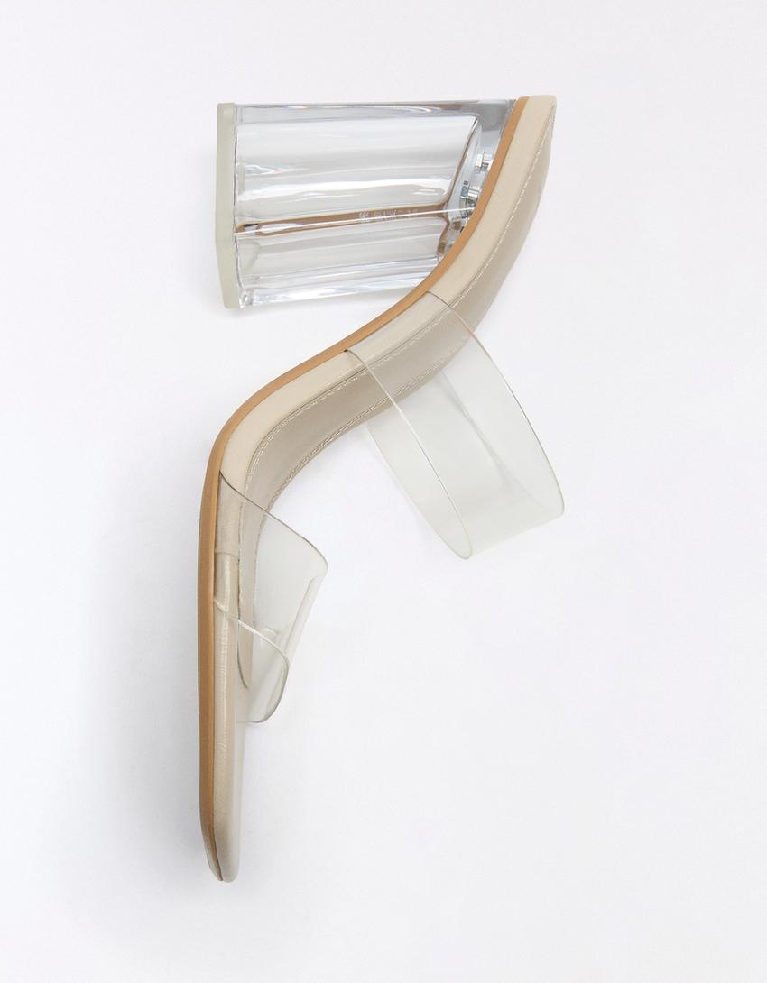 Sandália de tacão com tiras de vinil-Transparente