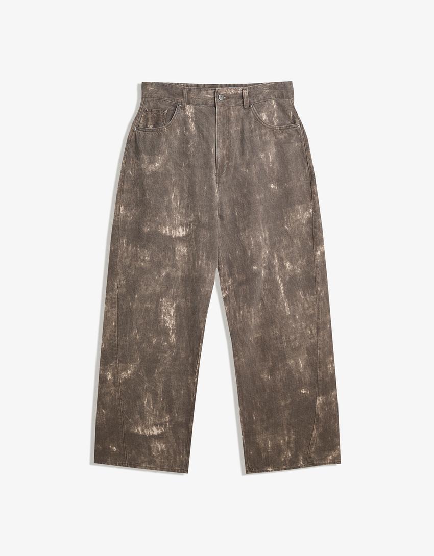 Super baggy printed pants-Brown-3