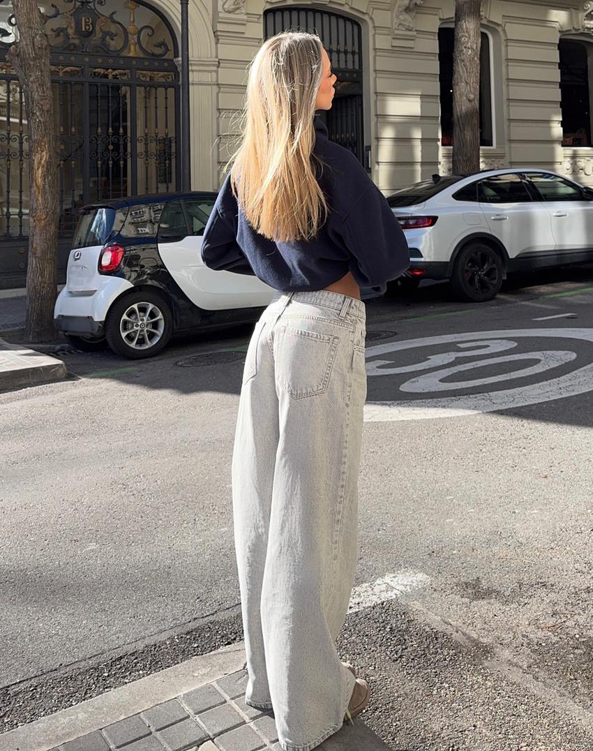 Jeans wide leg tiro medio-Gris