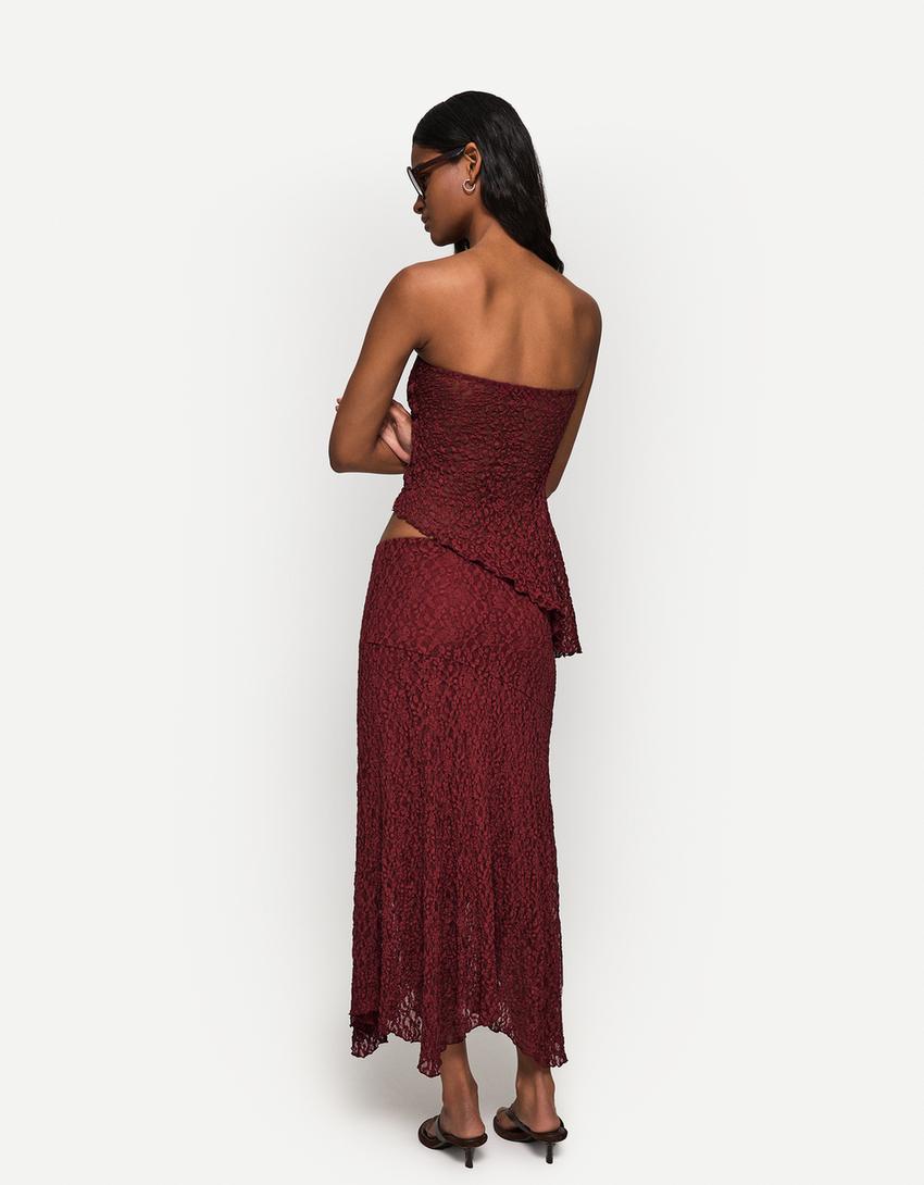 Blonde lace top and midi skirt set-Burgundy-1