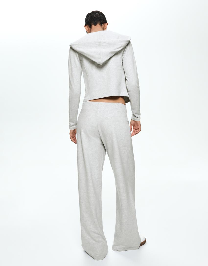 Sweatshirt com fecho de correr e capuz-Cinza-1