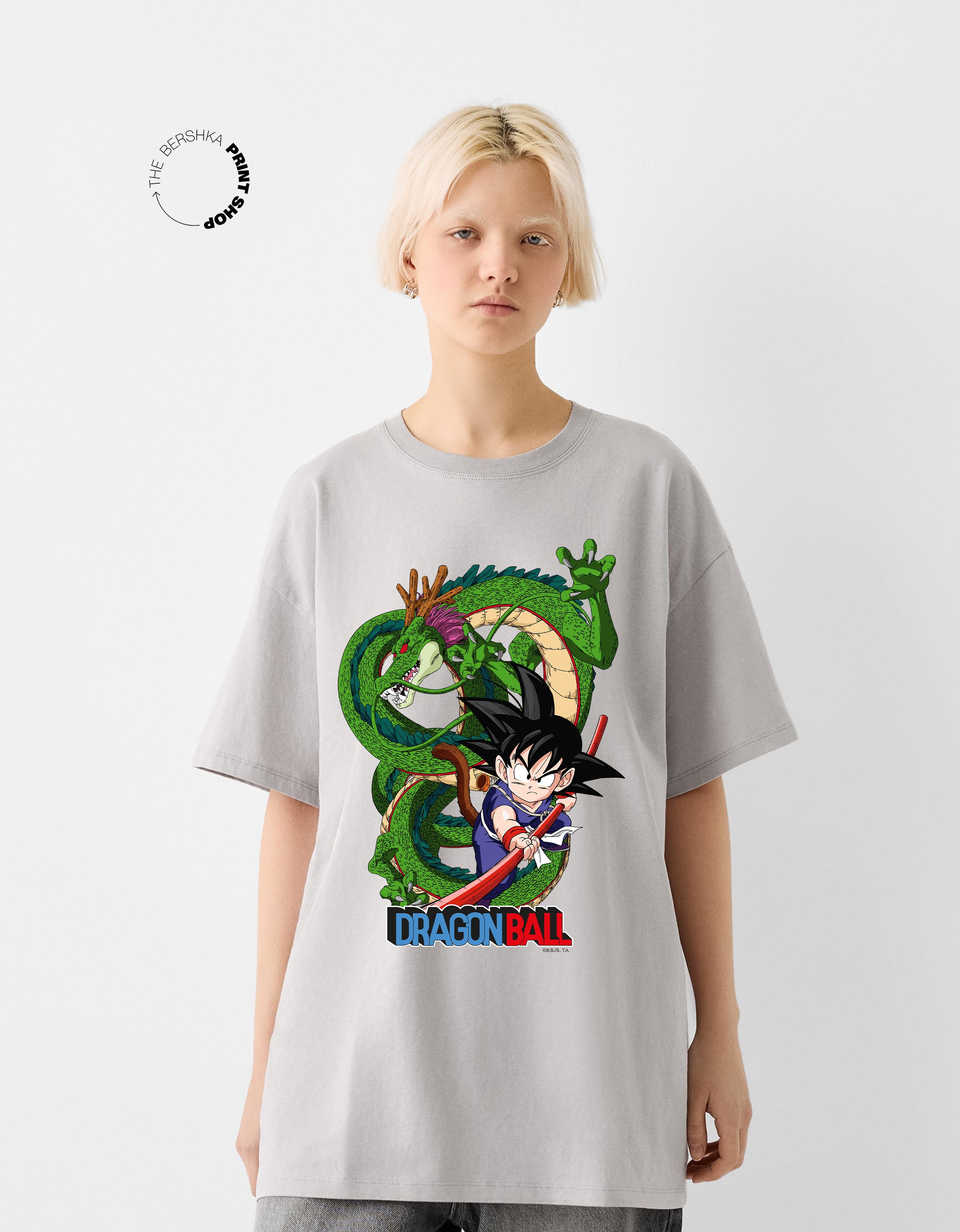 Bershka Oversize-Shirt Dragon Ball Mit Kurzen Ärmeln Damen M Grau