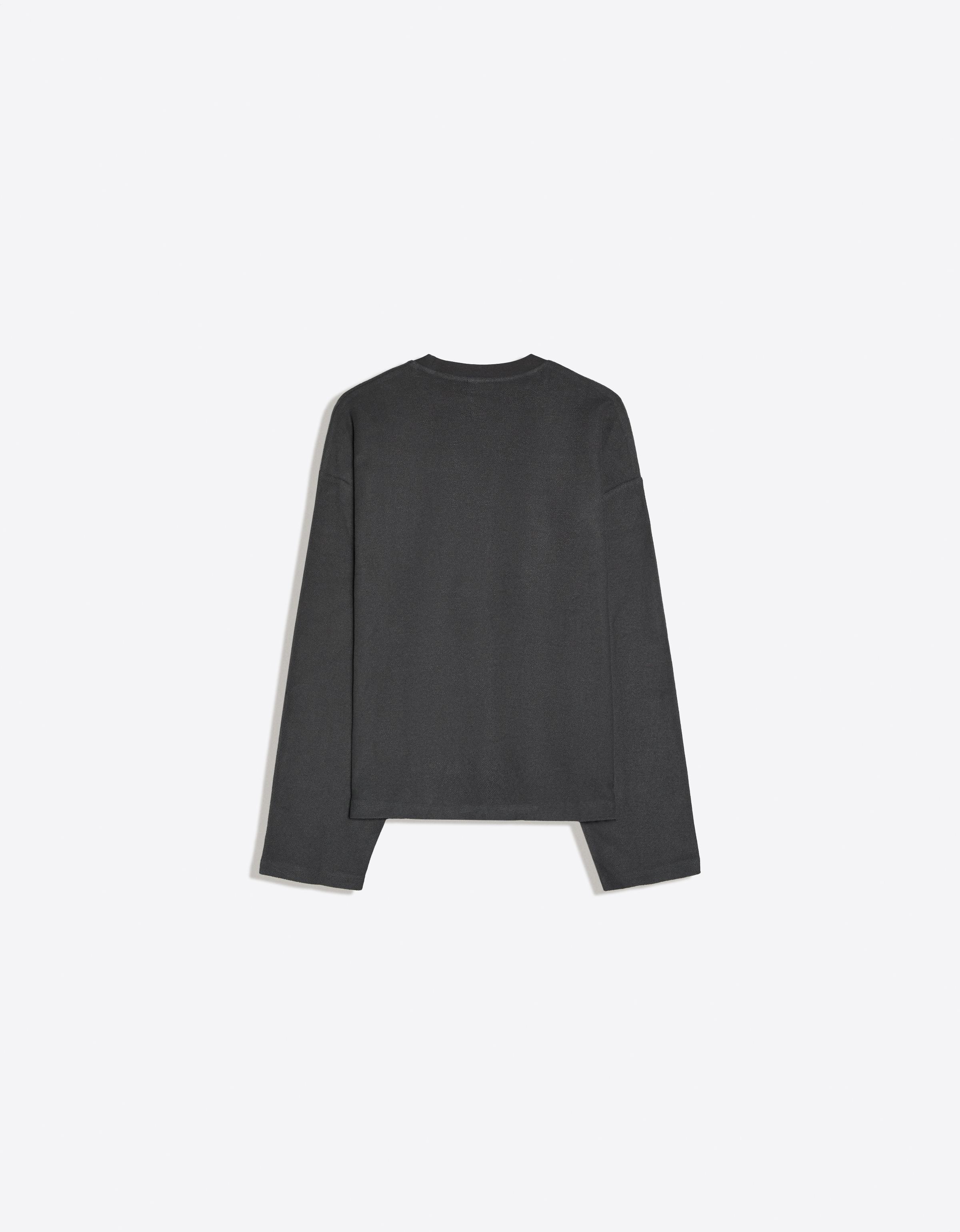 Printed plush round neck sweatshirt — Navy