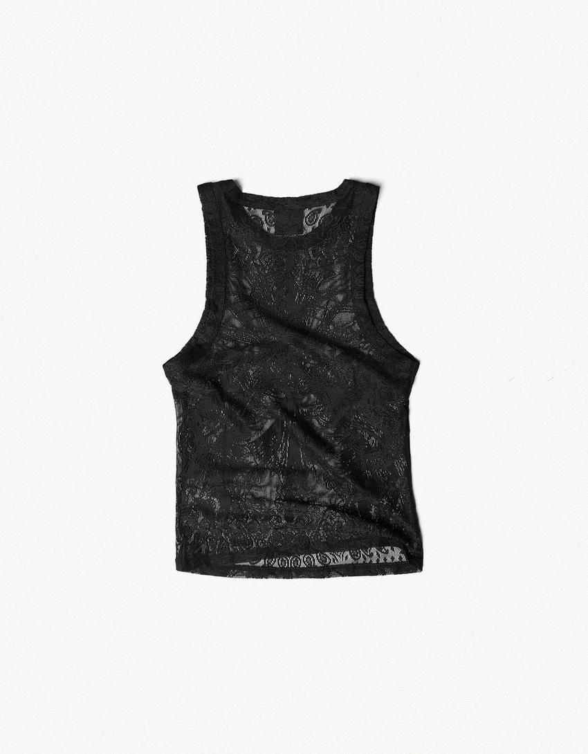 ARIES X BERSHKA dantel detaylı kolsuz top-Siyah