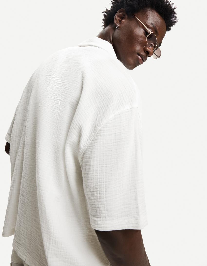 Ensemble chemise et pantalon texturé-Blanc-2