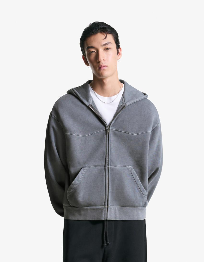 Boxy Cropped-Sweatshirt mit Reißverschluss-Grau-0