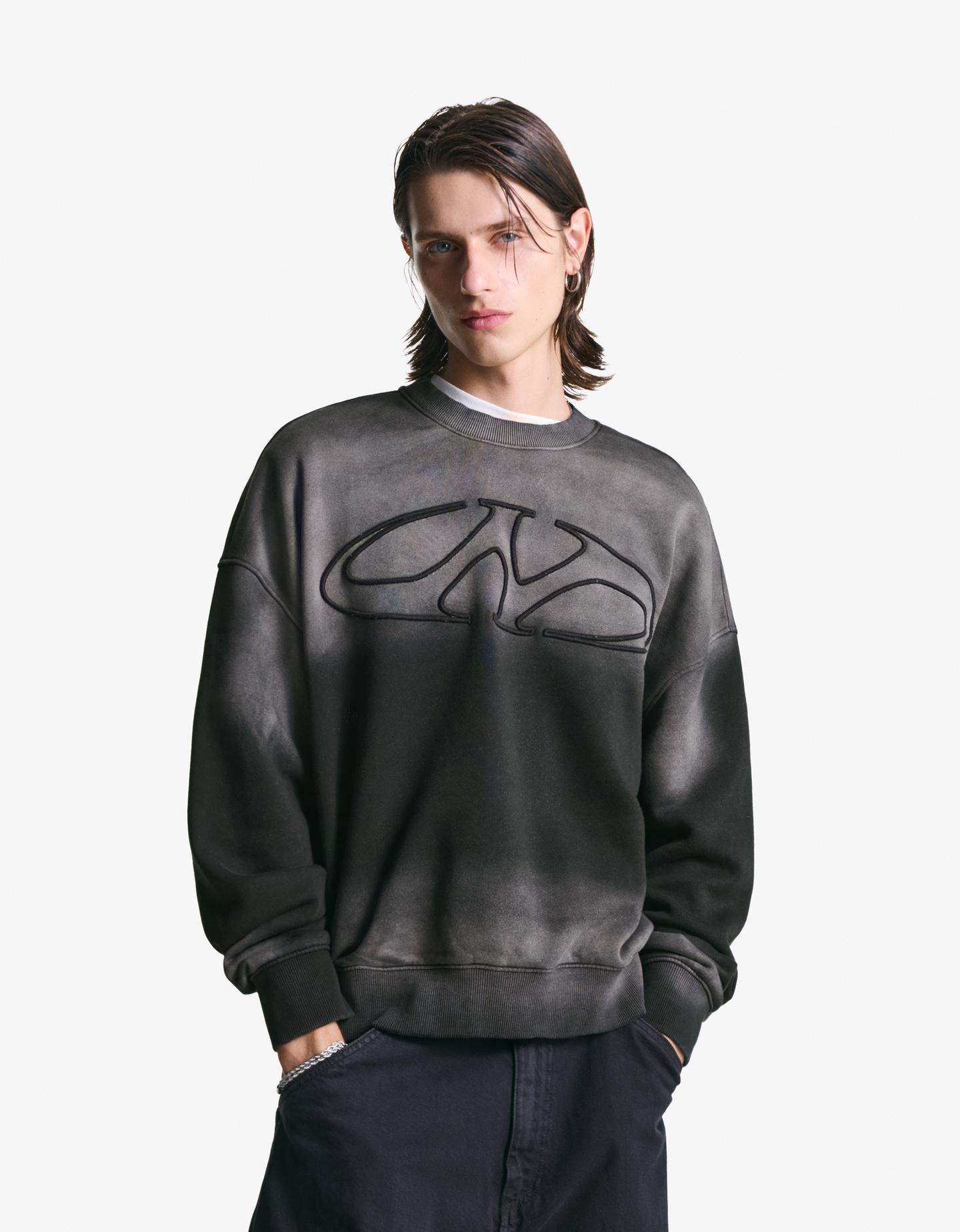 Bershka bluza oversize efekt prania szary