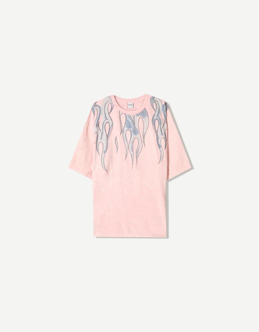 Oversized short sleeve printed T-shirt-Pink-4