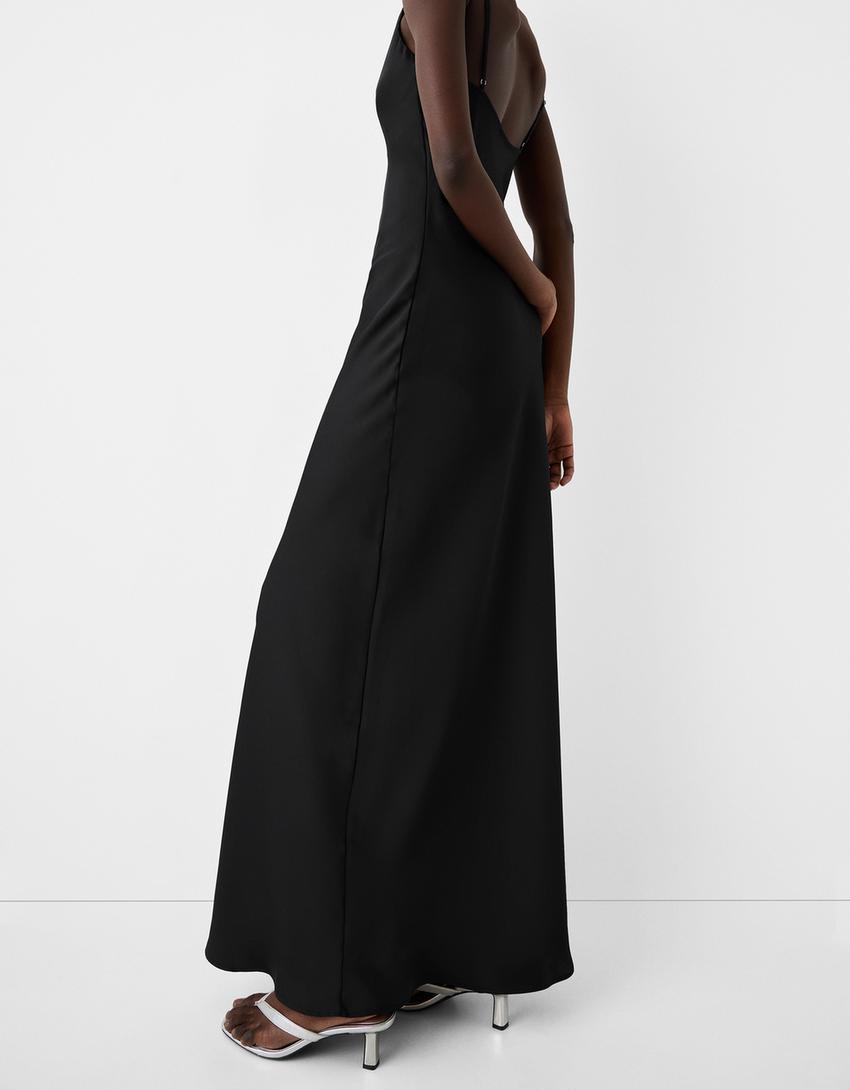 Satin midi dress-Black