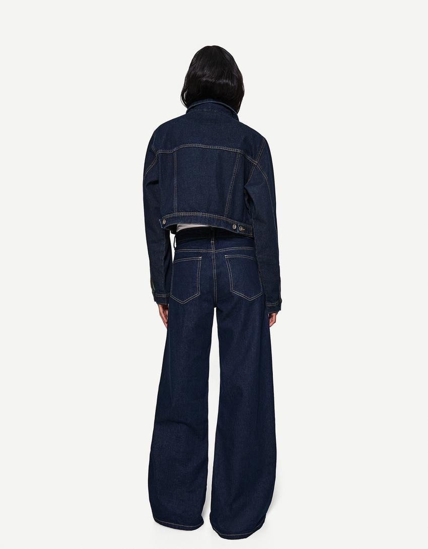 Set cazadora y jeans wide leg-Marino-1
