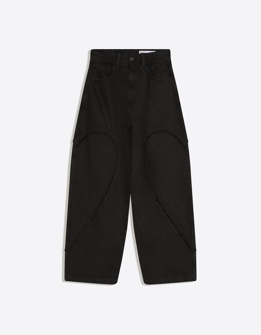 Pantaloni super baggy fit ricamati-Nero