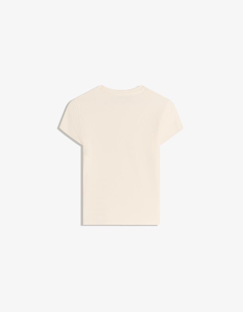 T-shirt met print en korte mouw-Ecru