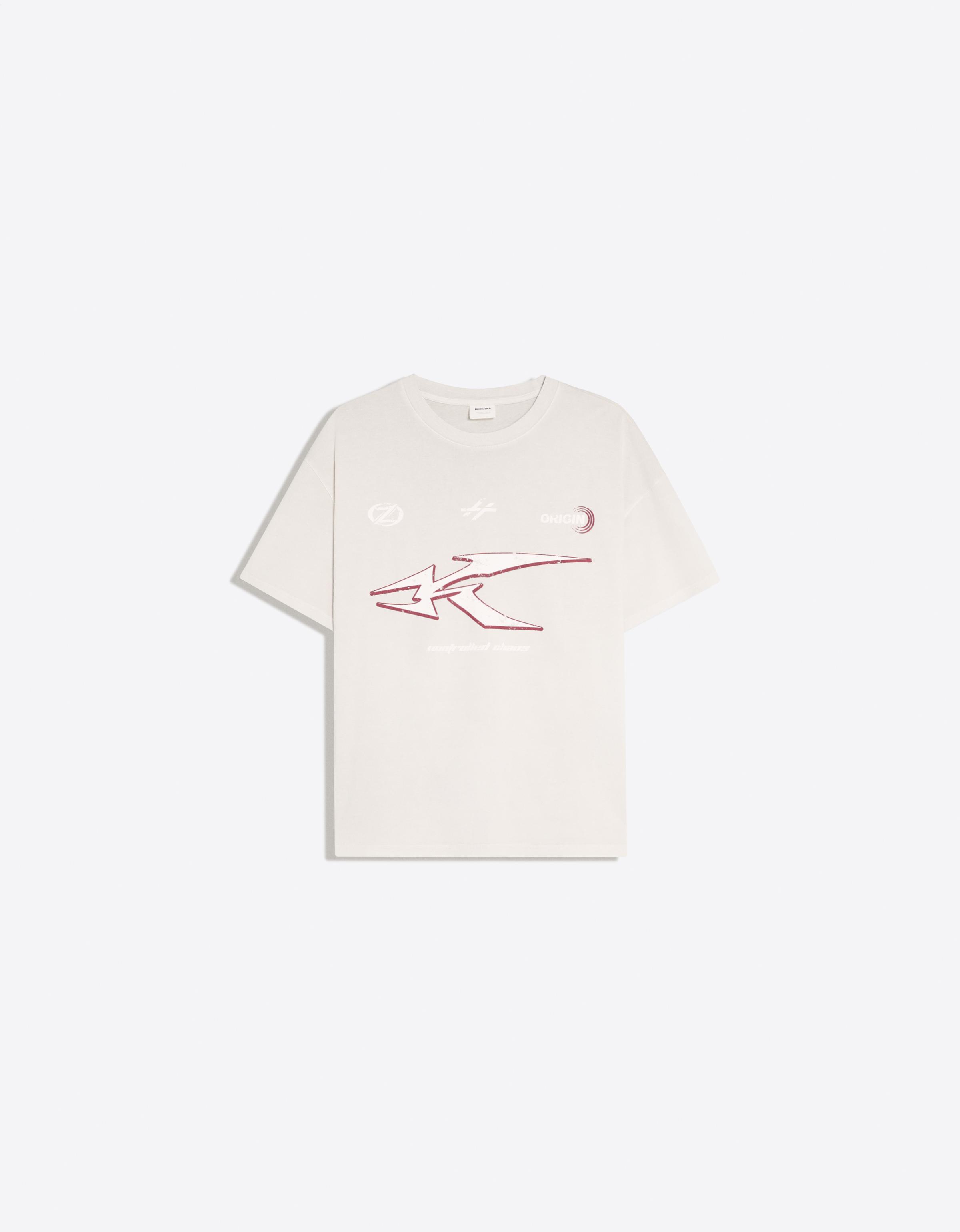 Bershka Camiseta Manga Corta Relaxed Print Hombre L Gris