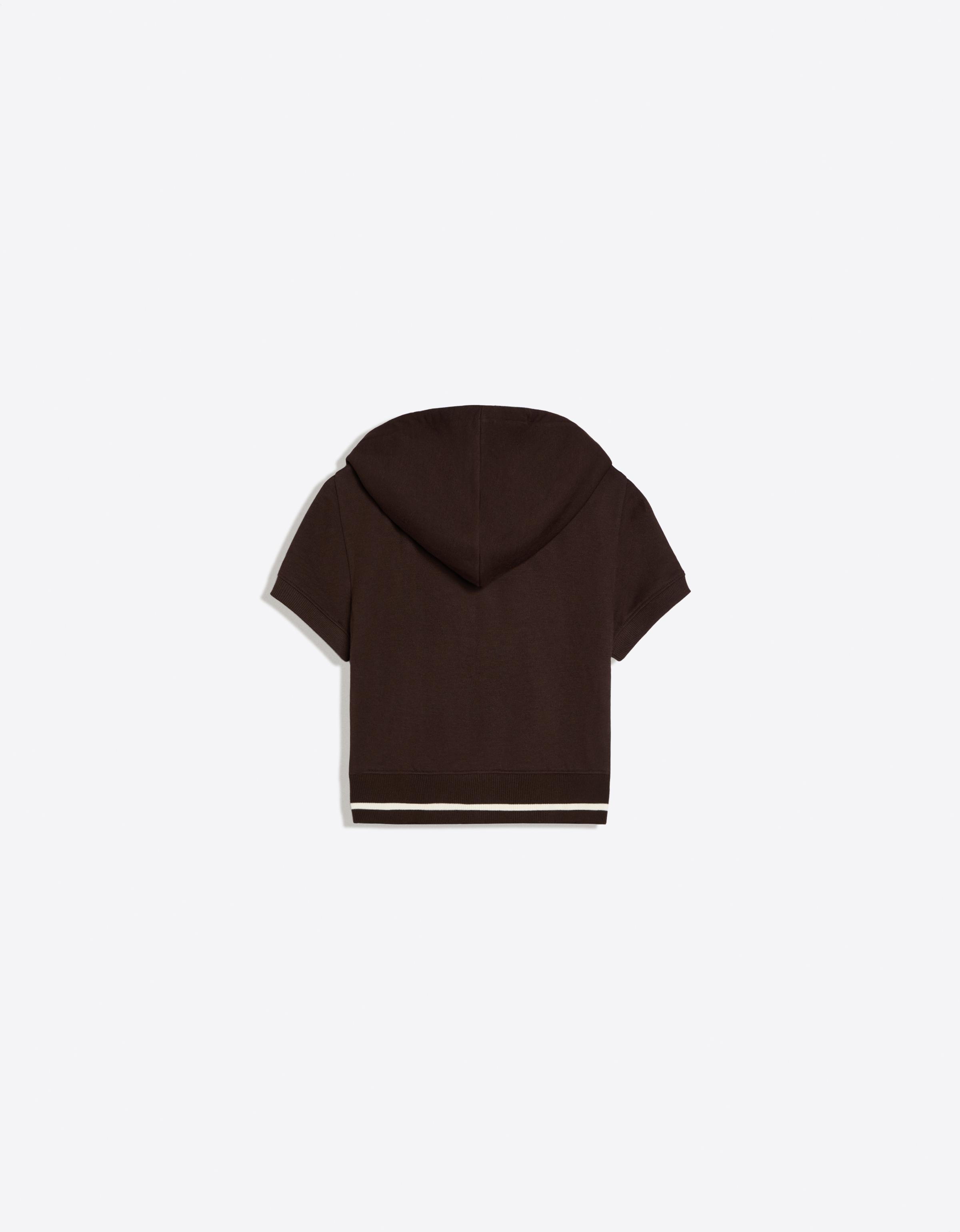 Short-sleeved hooded zip-up sweatshirt — Brown