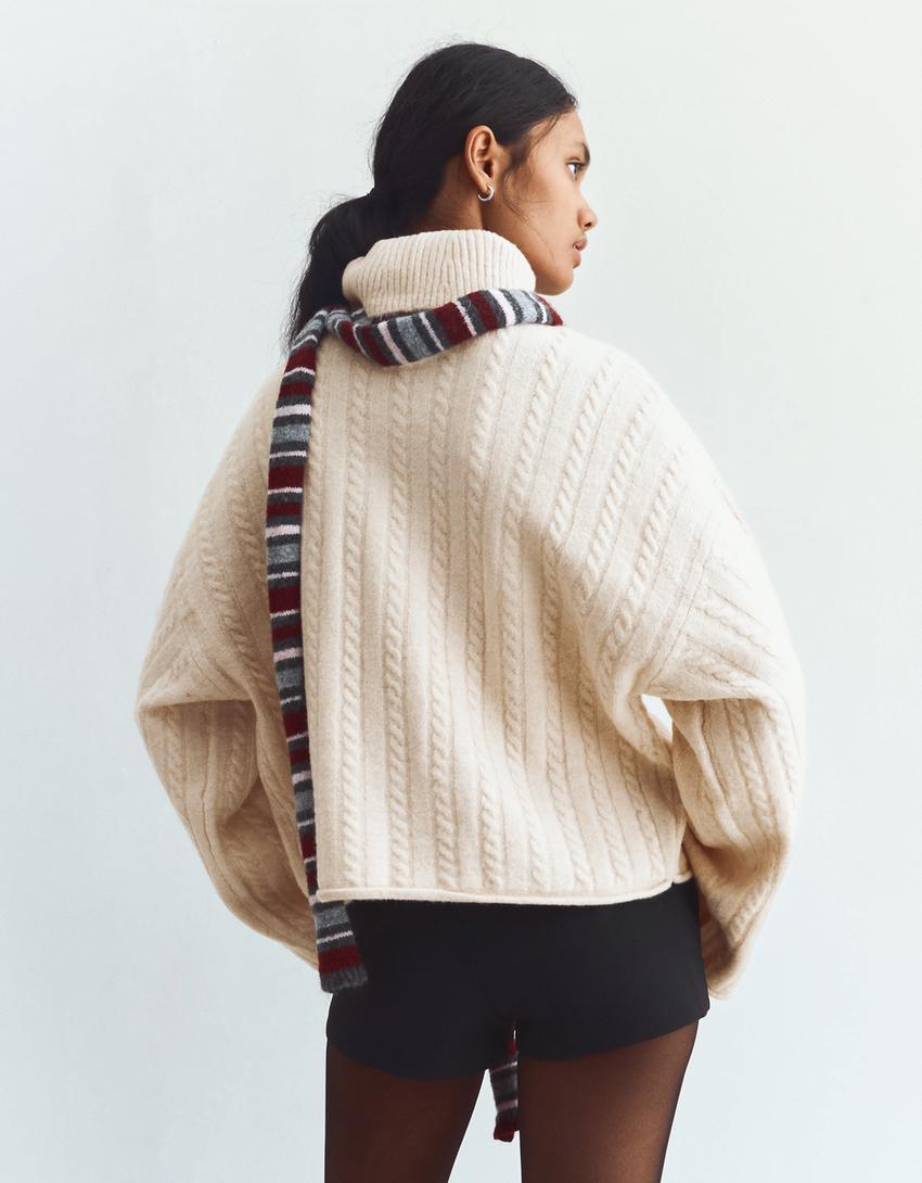 Jersey cuello alto trenzado-Arena