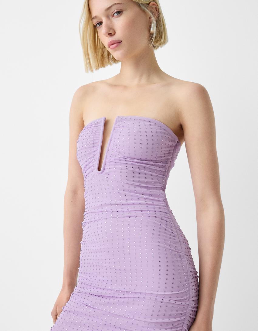 Vestido mini mesh franzido-Roxo-3