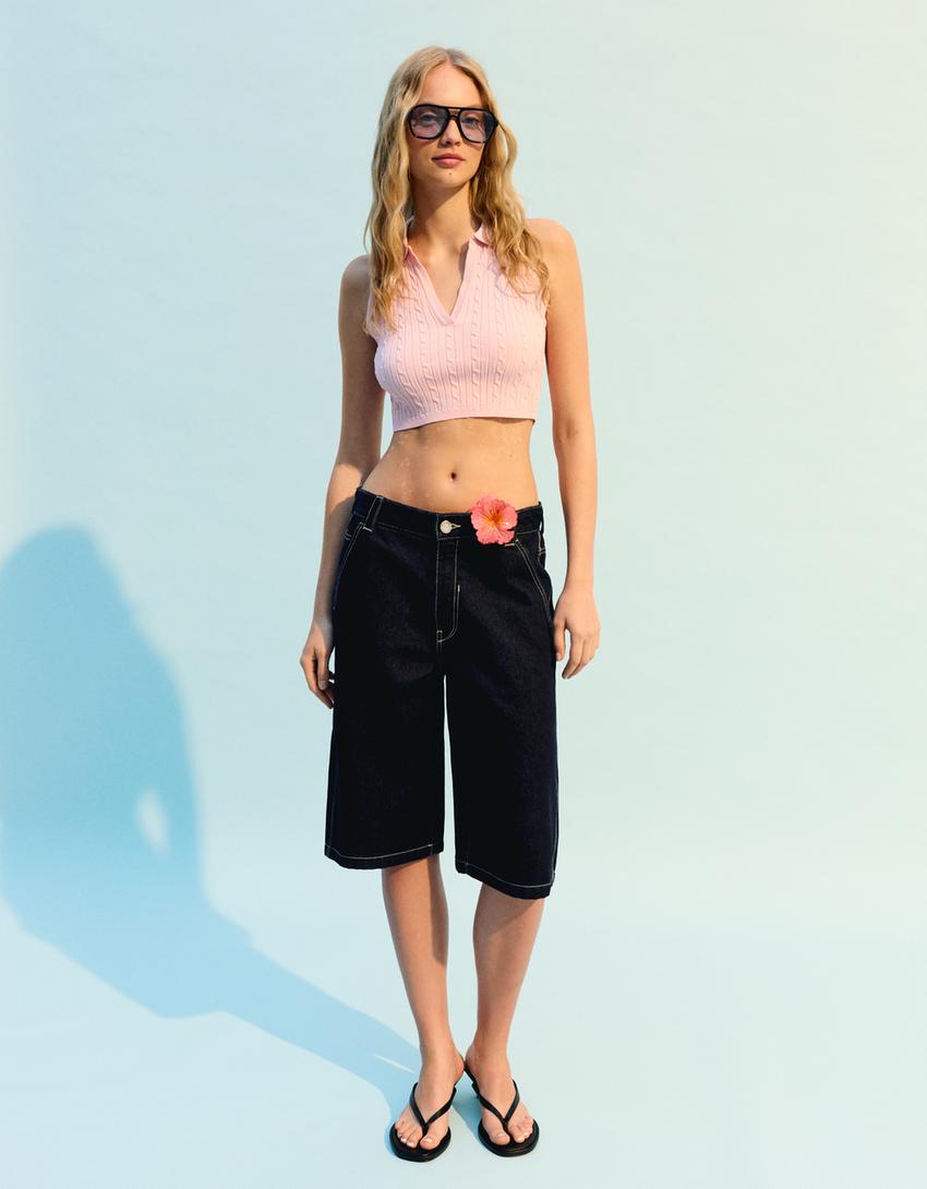 Top con collo a polo intrecciato-Rosa-2
