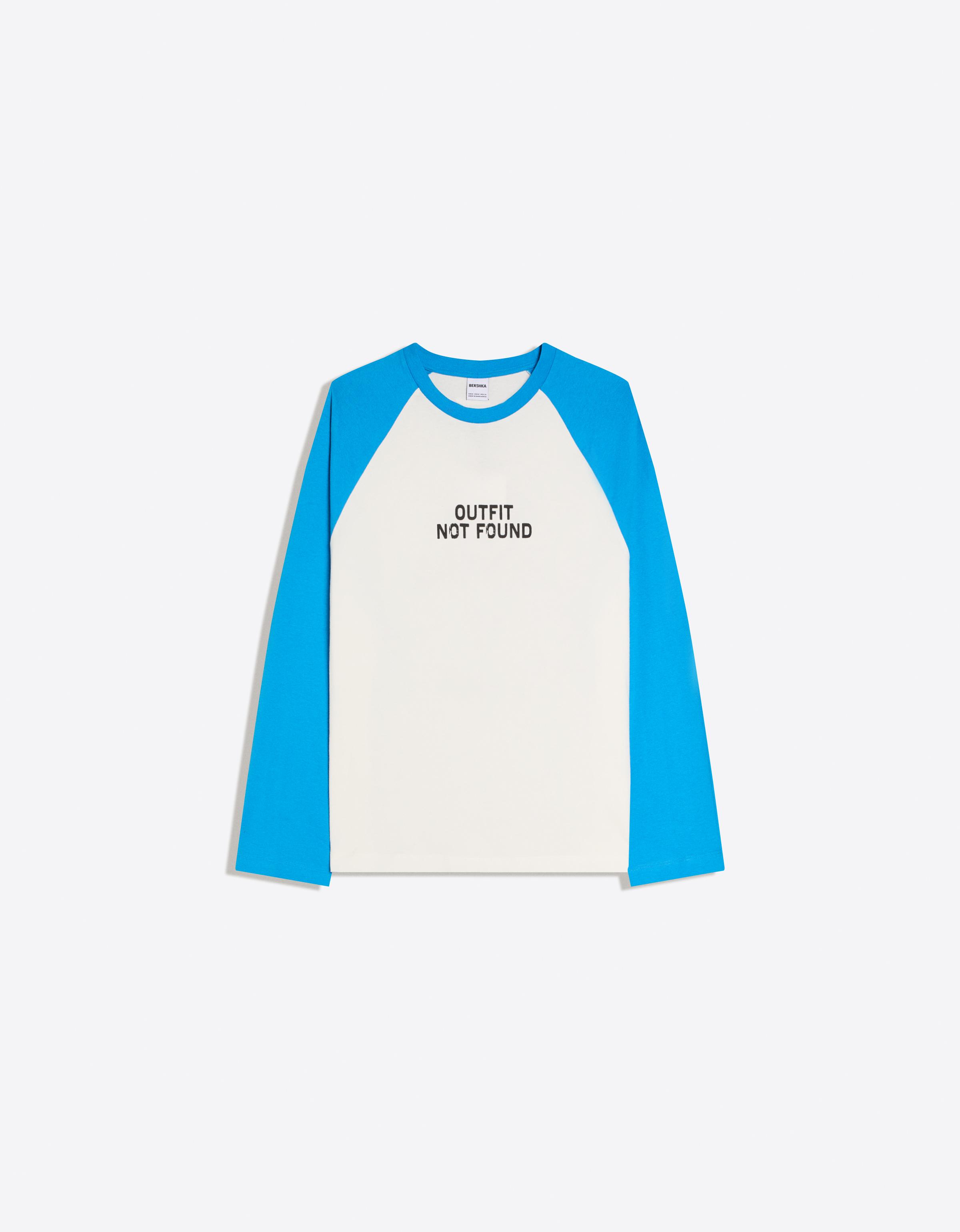 Bershka Camiseta Manga Larga Contraste Print Mujer L Blanco Roto
