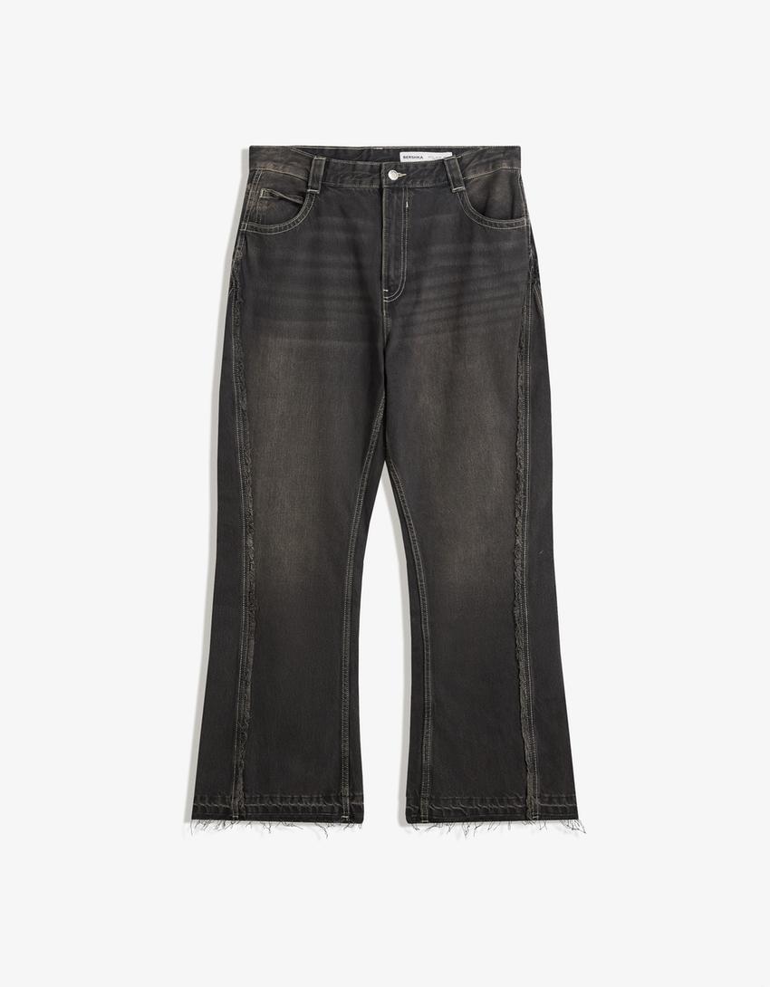 Flared jeans with fringing-Black-0