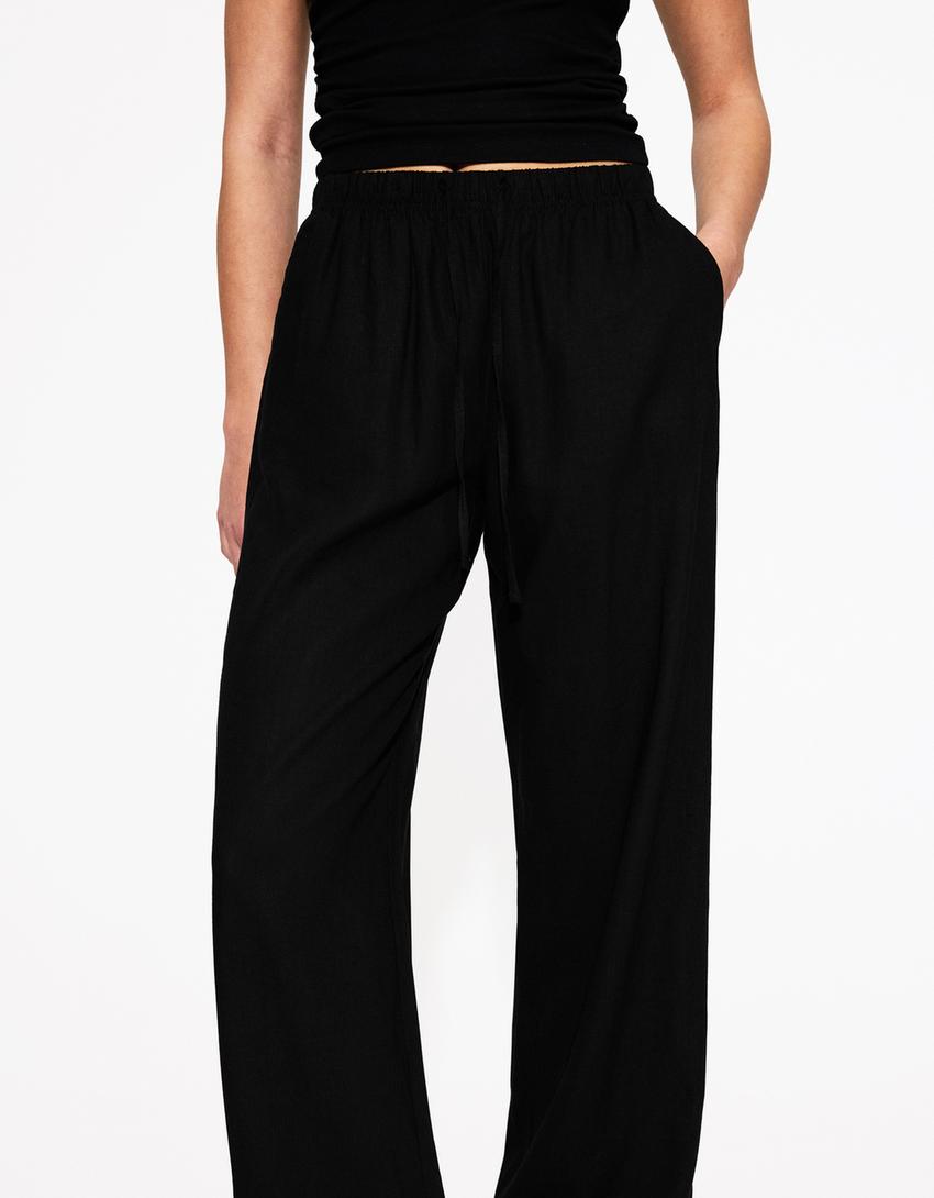Elastic waist trousers-Black