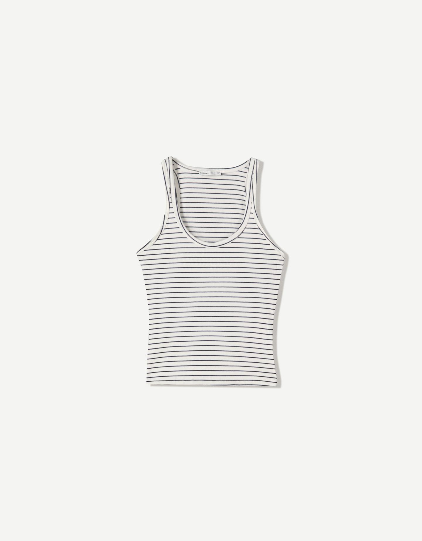 Bershka Camiseta Sin Mangas Rib Mujer L Blanco