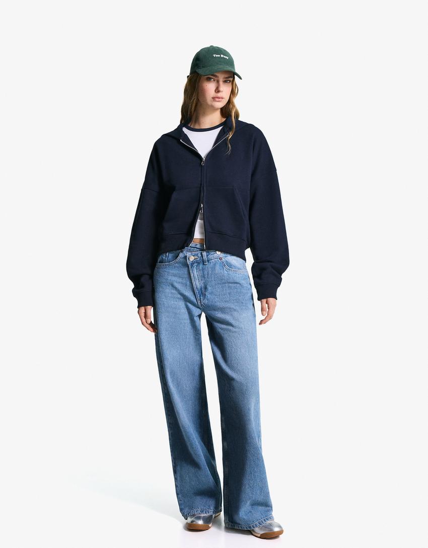 Oversized hoodie met rits-Marineblau-2