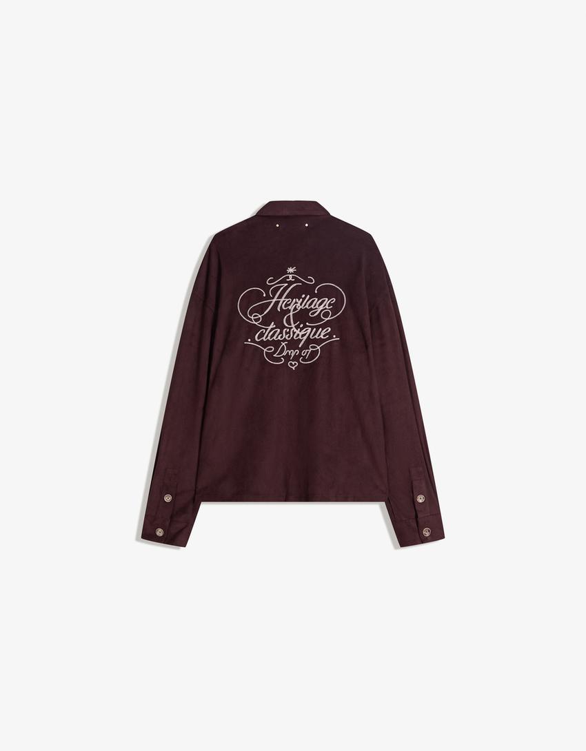 Sobrecamisa boxy efecto ante bordado-Granate