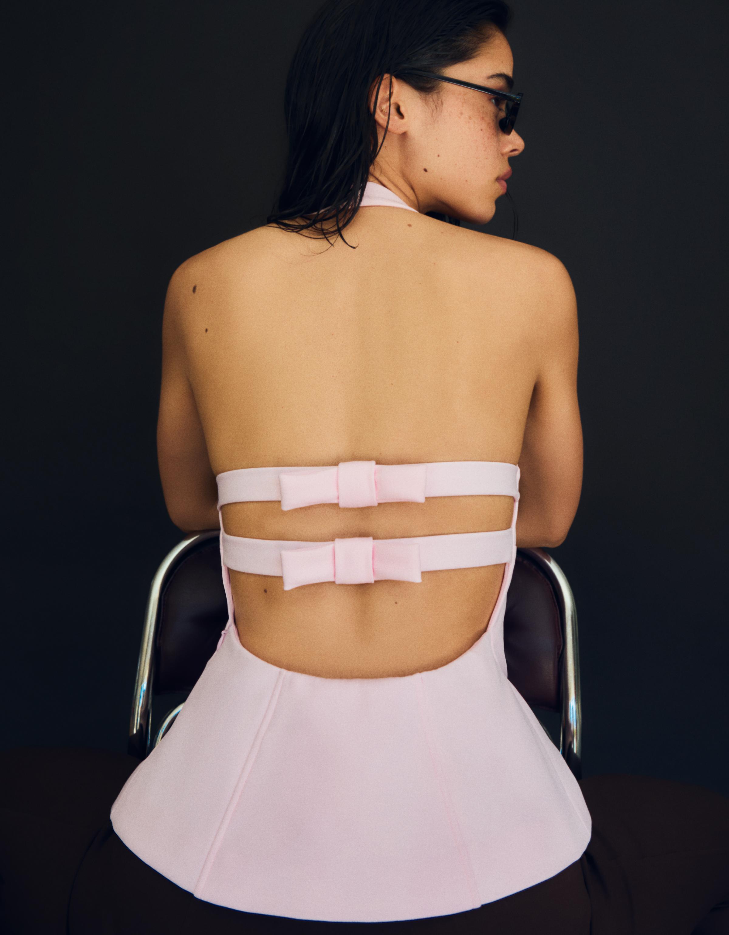 Structured halter top with ties — Pink